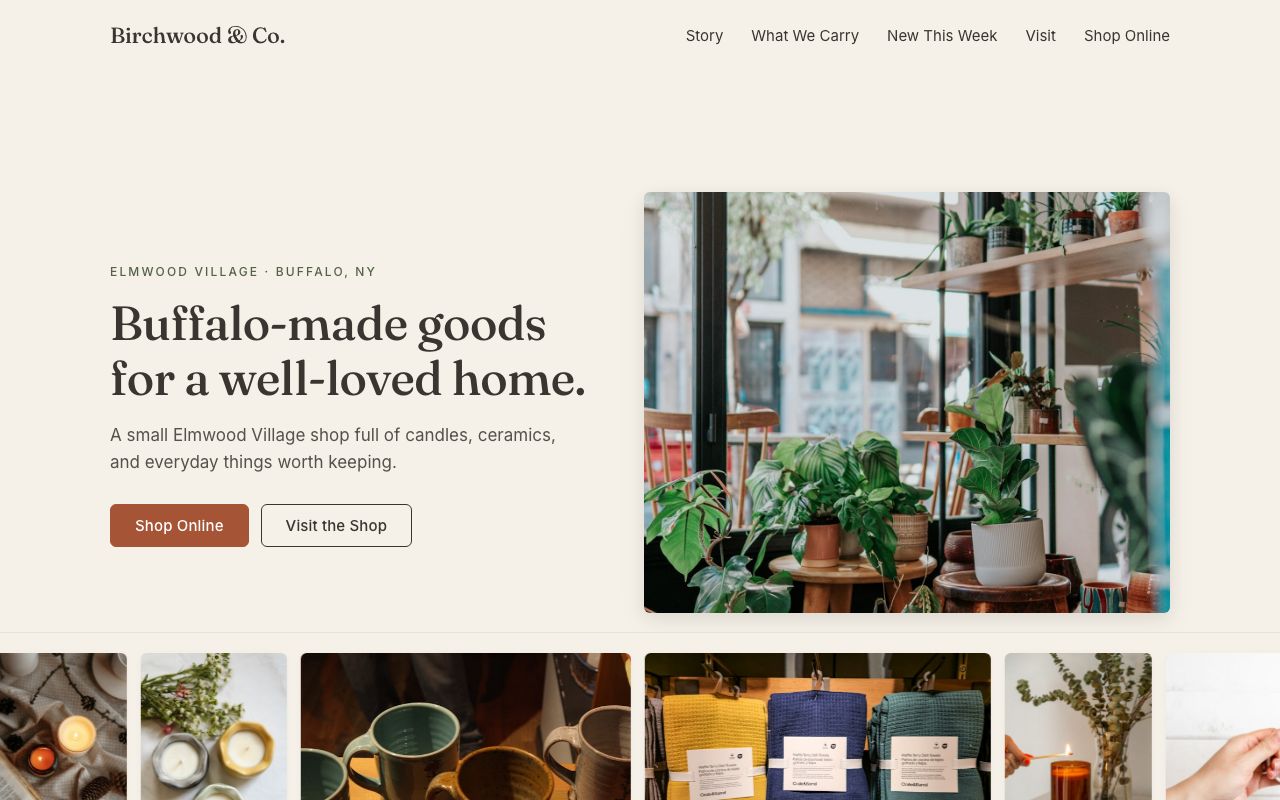 Screenshot of the Birchwood & Co. sample boutique site