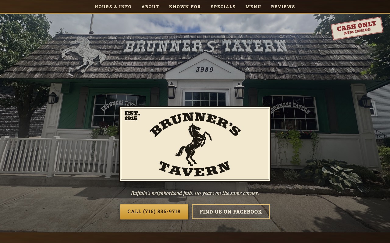 Screenshot of the Brunner&rsquo;s Tavern homepage