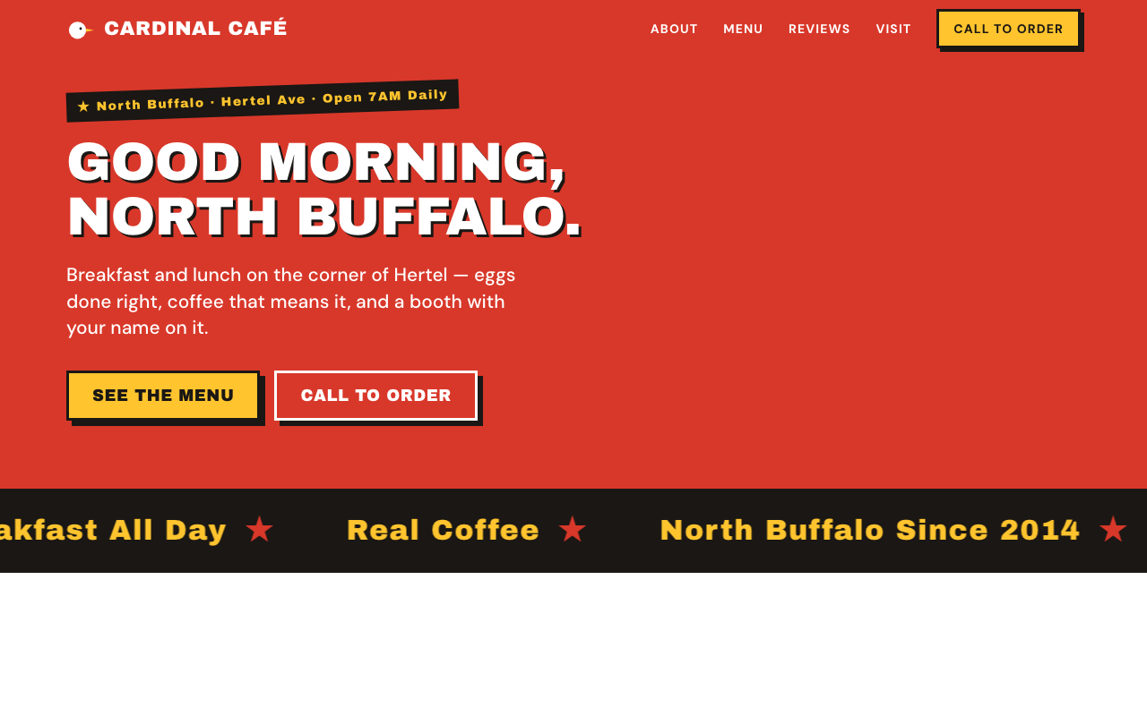 Screenshot of the Cardinal Café sample site
