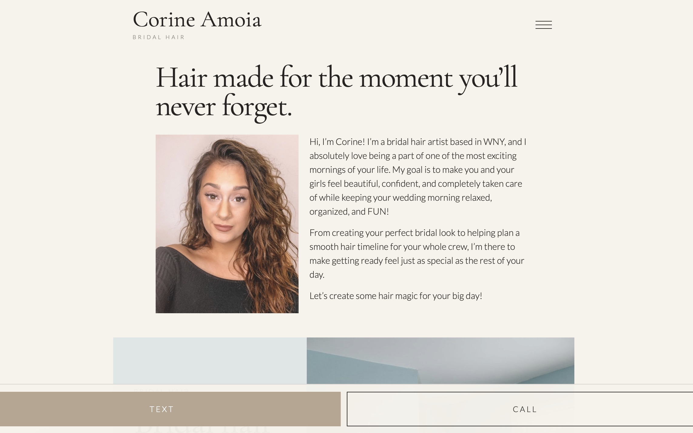 Screenshot of the Corine Amoia Bridal Hair homepage
