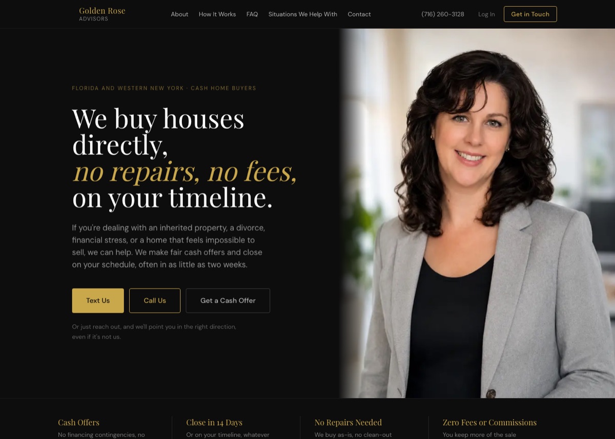 Screenshot of the Golden Rose Advisors homepage