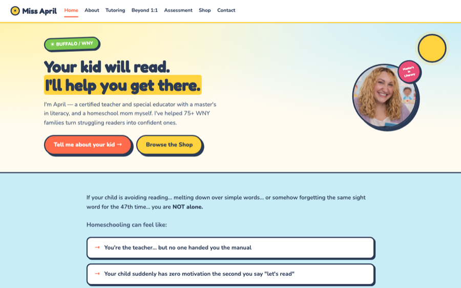 Screenshot of the Learning With Miss April homepage